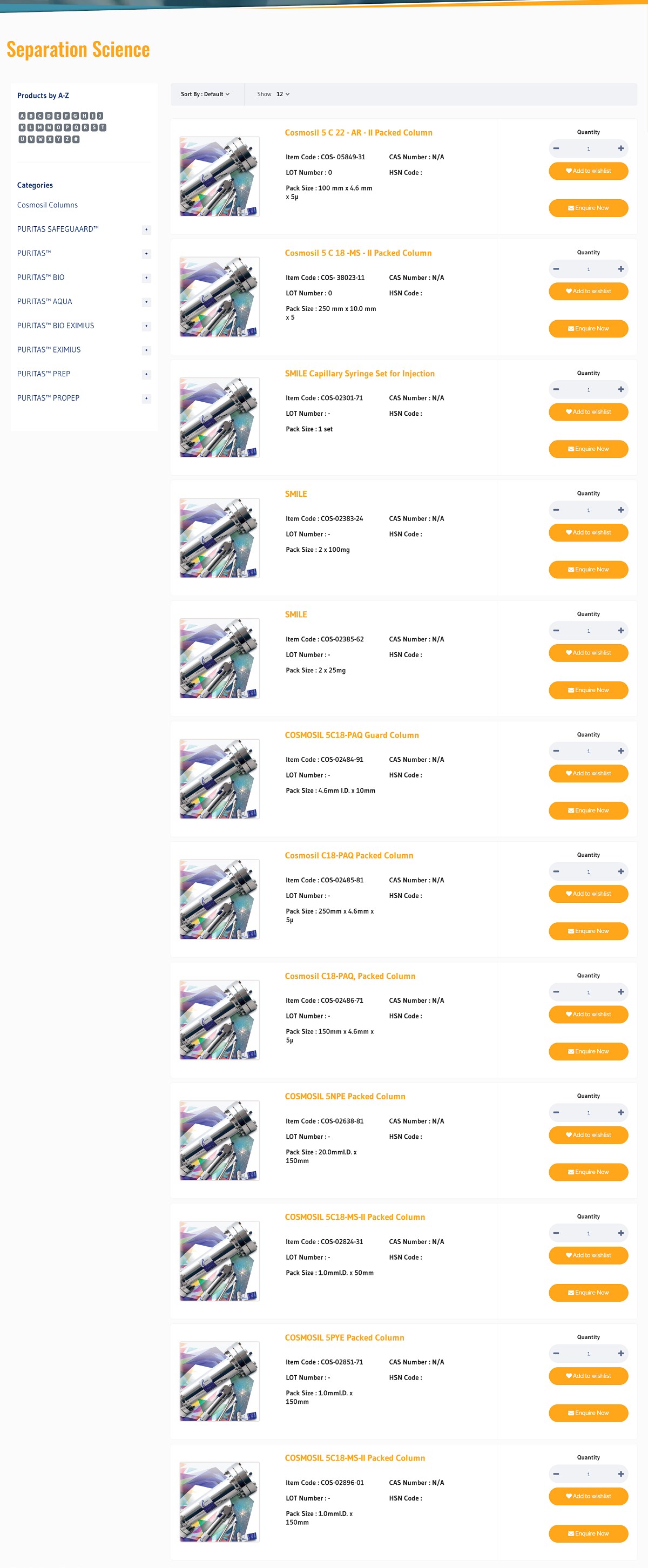 Products listing page