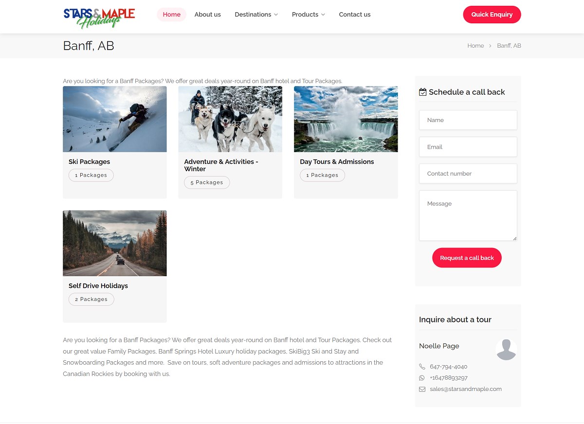 Destination listing page
